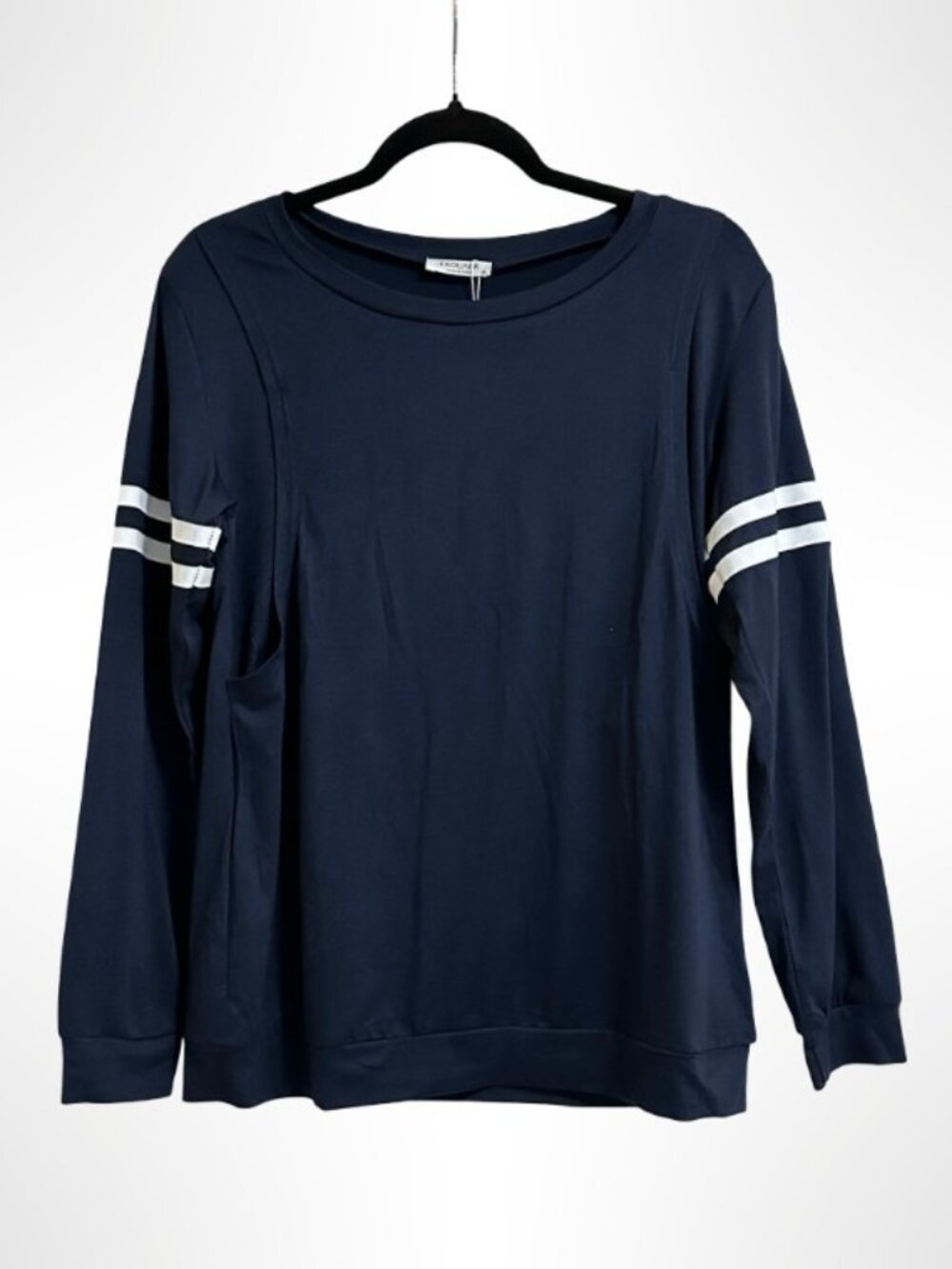 EKOUAER Nursing Top Double Layer Long Sleeve Navy Blue White Size M